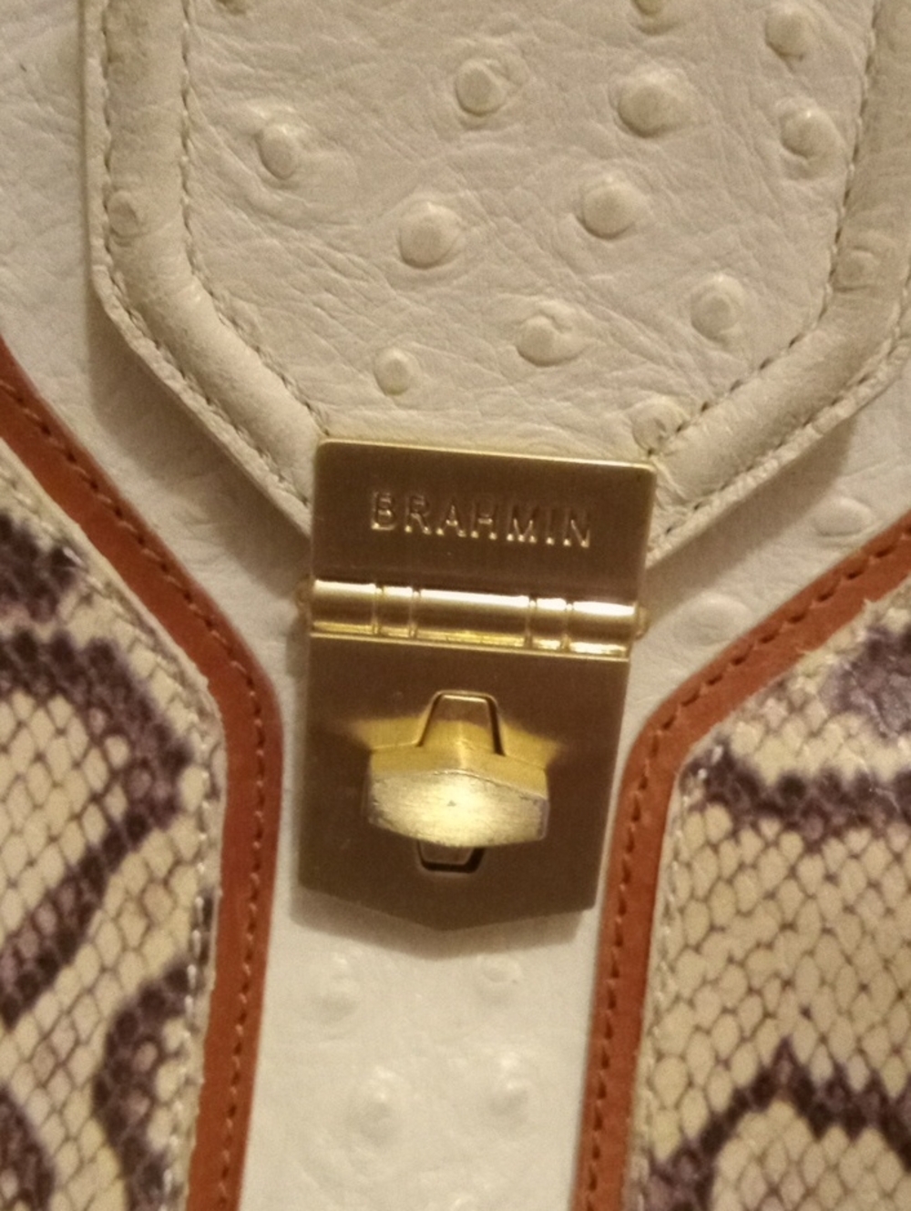 Brahmin Vintage Leather Satchel.Brown And Cream Snakeprint - Picture 4 of 15